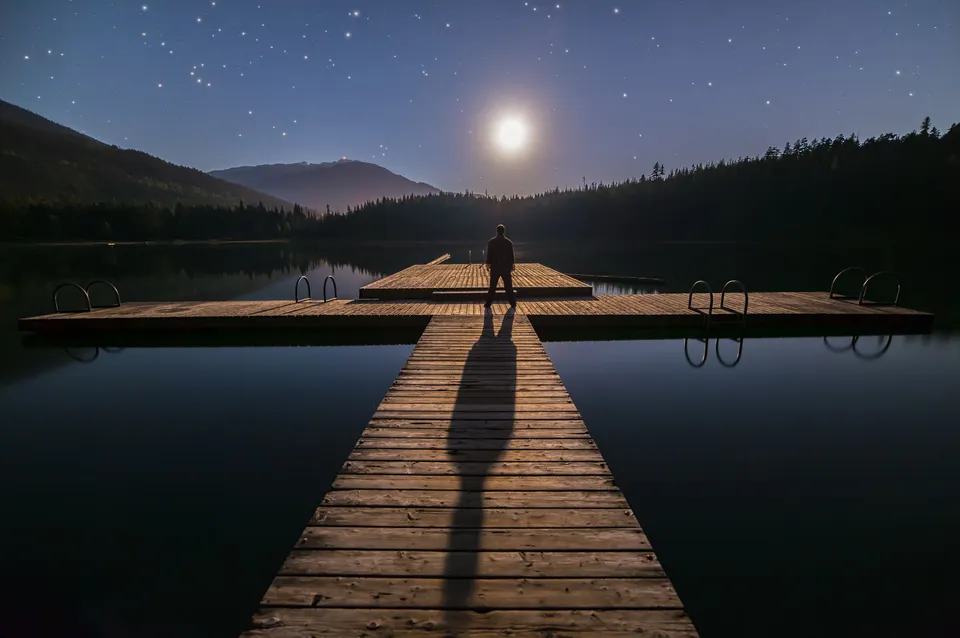 Jetty under the starry sky